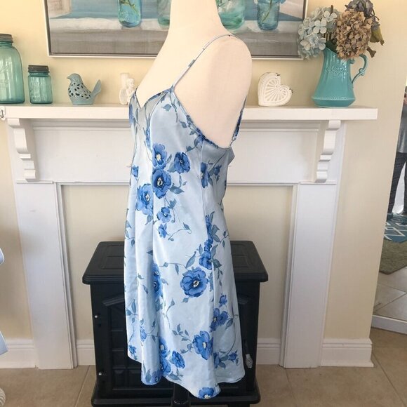 Private Luxuries Y2K Size M Night Gown Satiny Blue Floral Slip Dress 90s - Picture 3 of 8